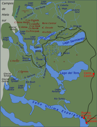 Torres del Paine Map (wikimedia commons)