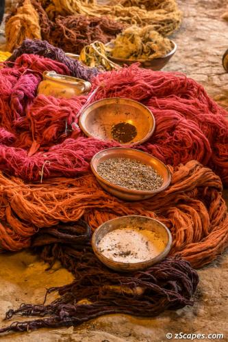 Rainbow of dyed wool and natural color sources