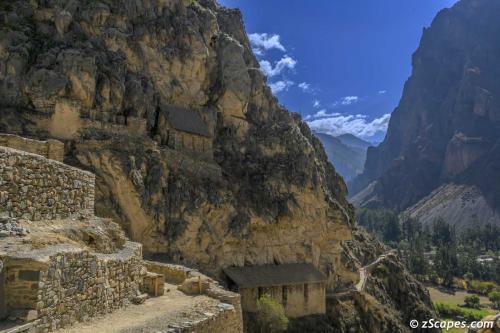 Guard stome houses embeded in the rockface