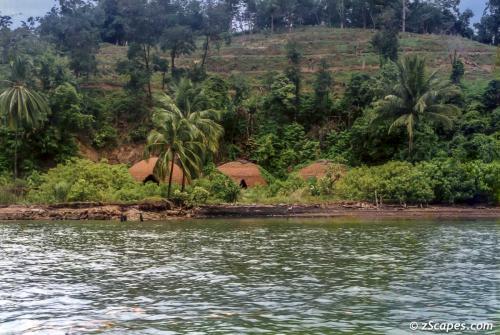 Indigneous huts along the shoreline